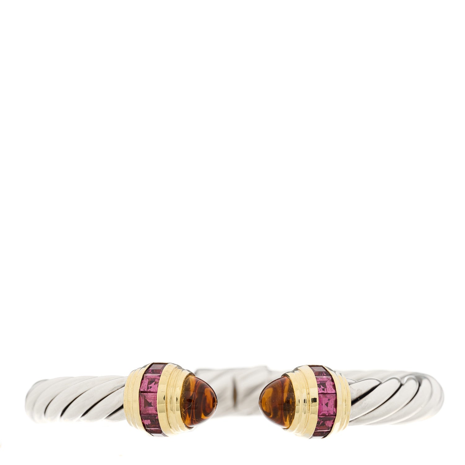 David Yurman Sterling Silver 14K Yellow Gold Citrine Rhodolite 8mm Cable Classics Bracelet 1 of 3