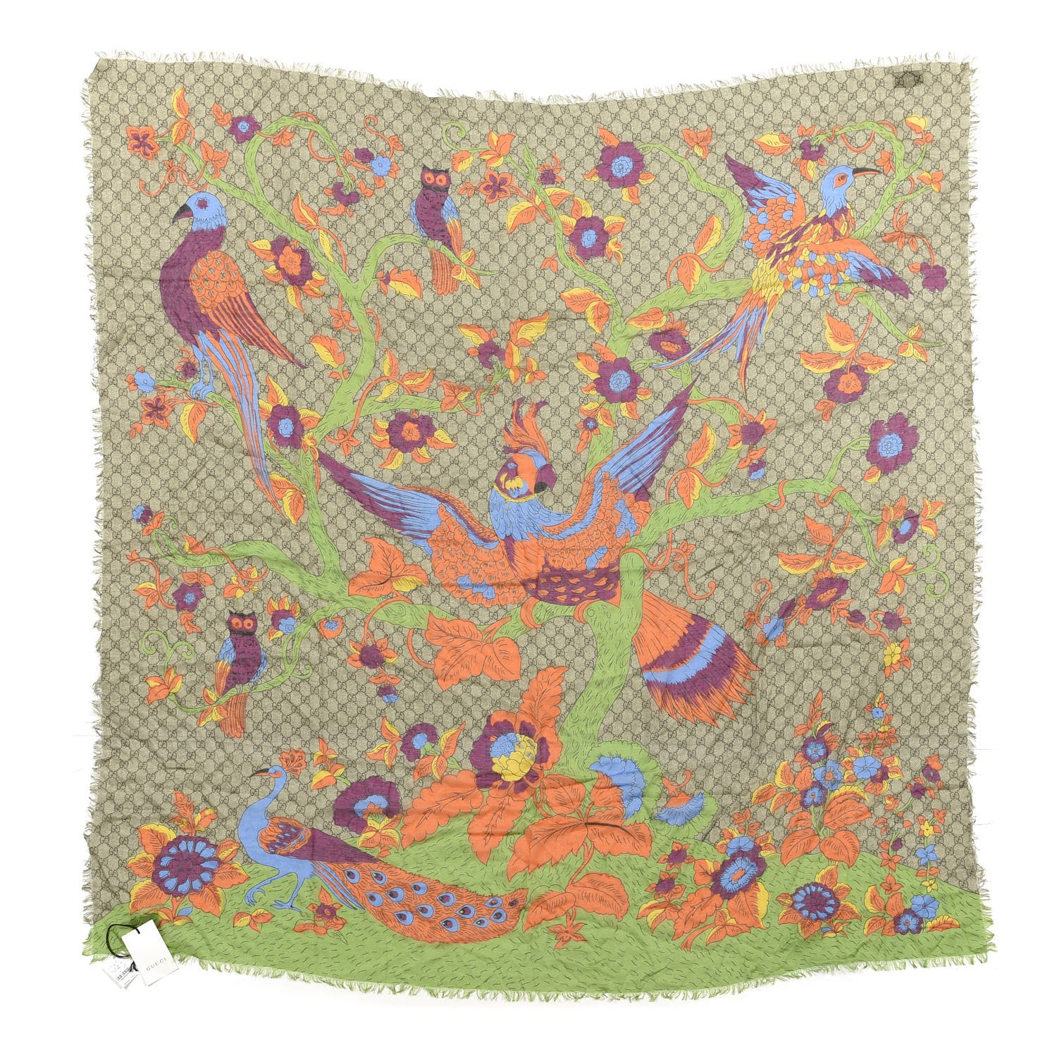 Gucci Modal Silk Monogram Jubilee Shawl Scarf Grass Green Light Purple 1 of 3