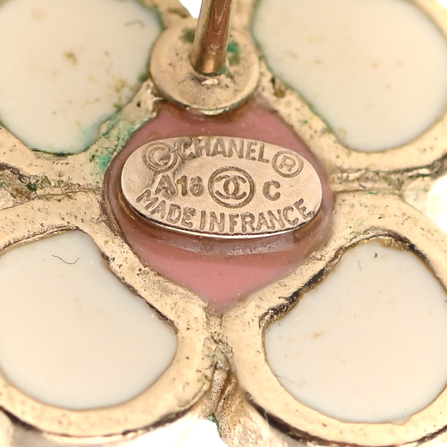 Chanel Enamel Flower CC Earrings Beige Pink 4 of 5