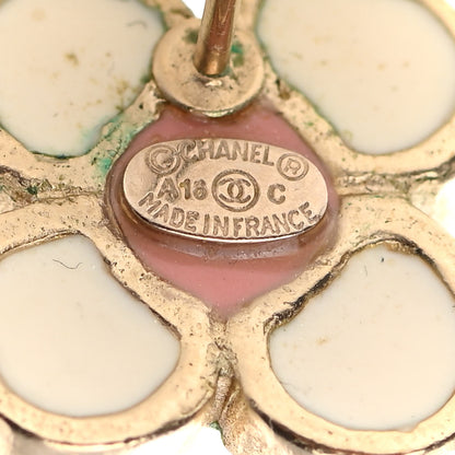 Chanel Enamel Flower CC Earrings Beige Pink 4 of 5