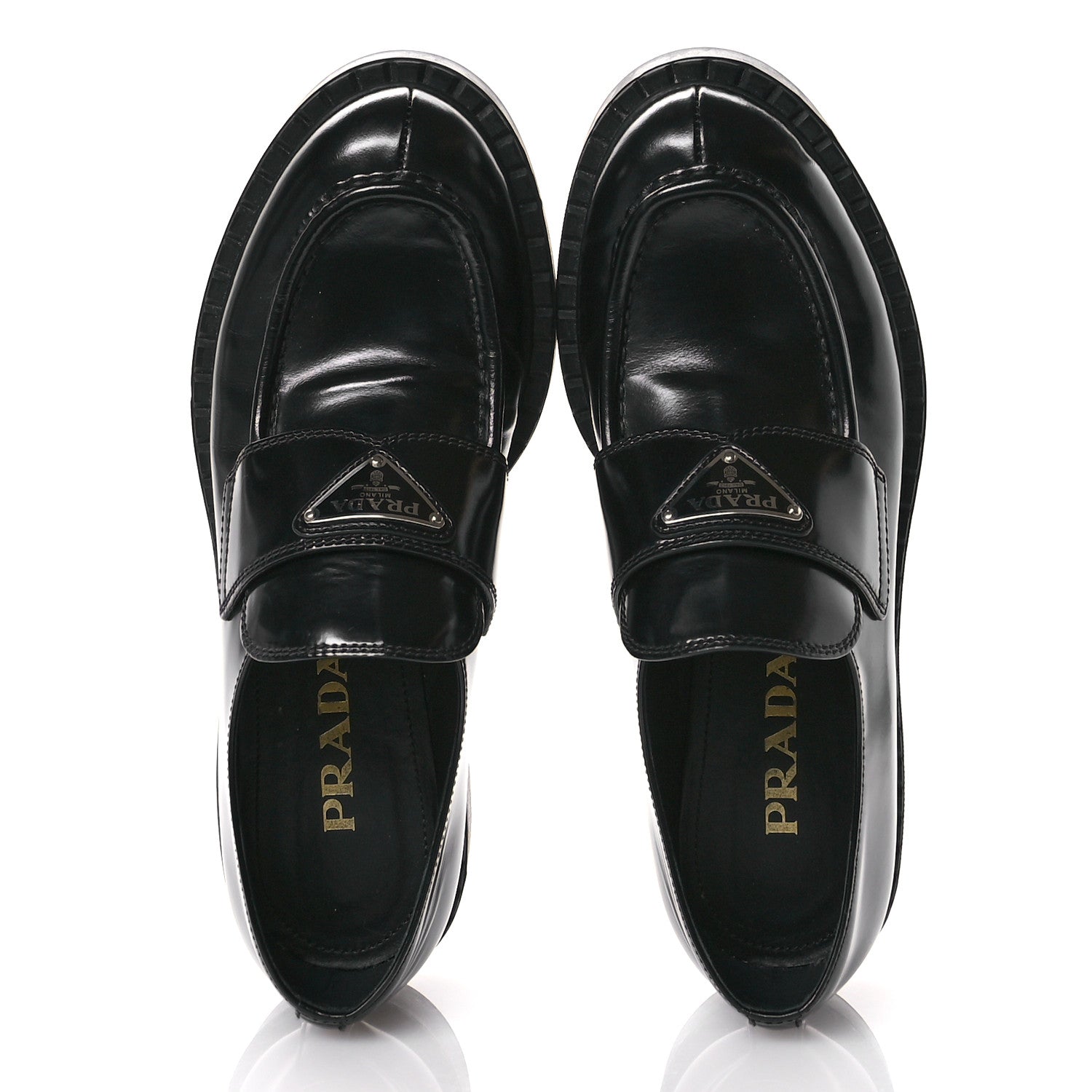 Prada Spazzolato Metal Triangle Logo 50mm Loafers 38 Black 2 of 7