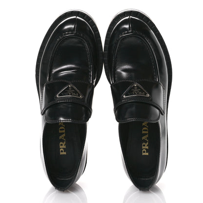 Prada Spazzolato Metal Triangle Logo 50mm Loafers 38 Black 2 of 7