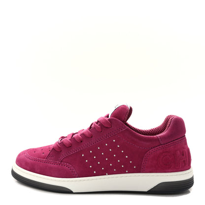 Chanel Suede Calfskin Logo Sneakers 39 Dark Pink 1 of 10