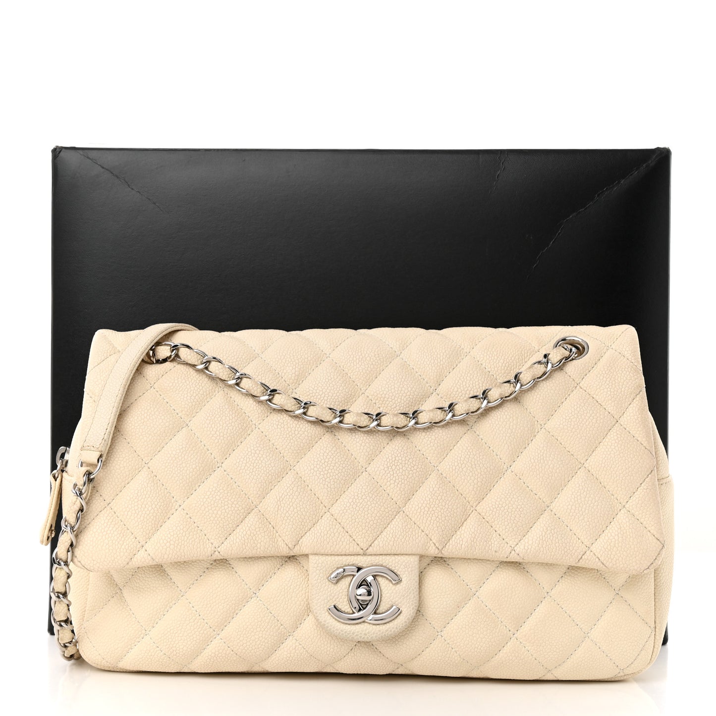 Caviar Quilted Jumbo Easy Flap Beige