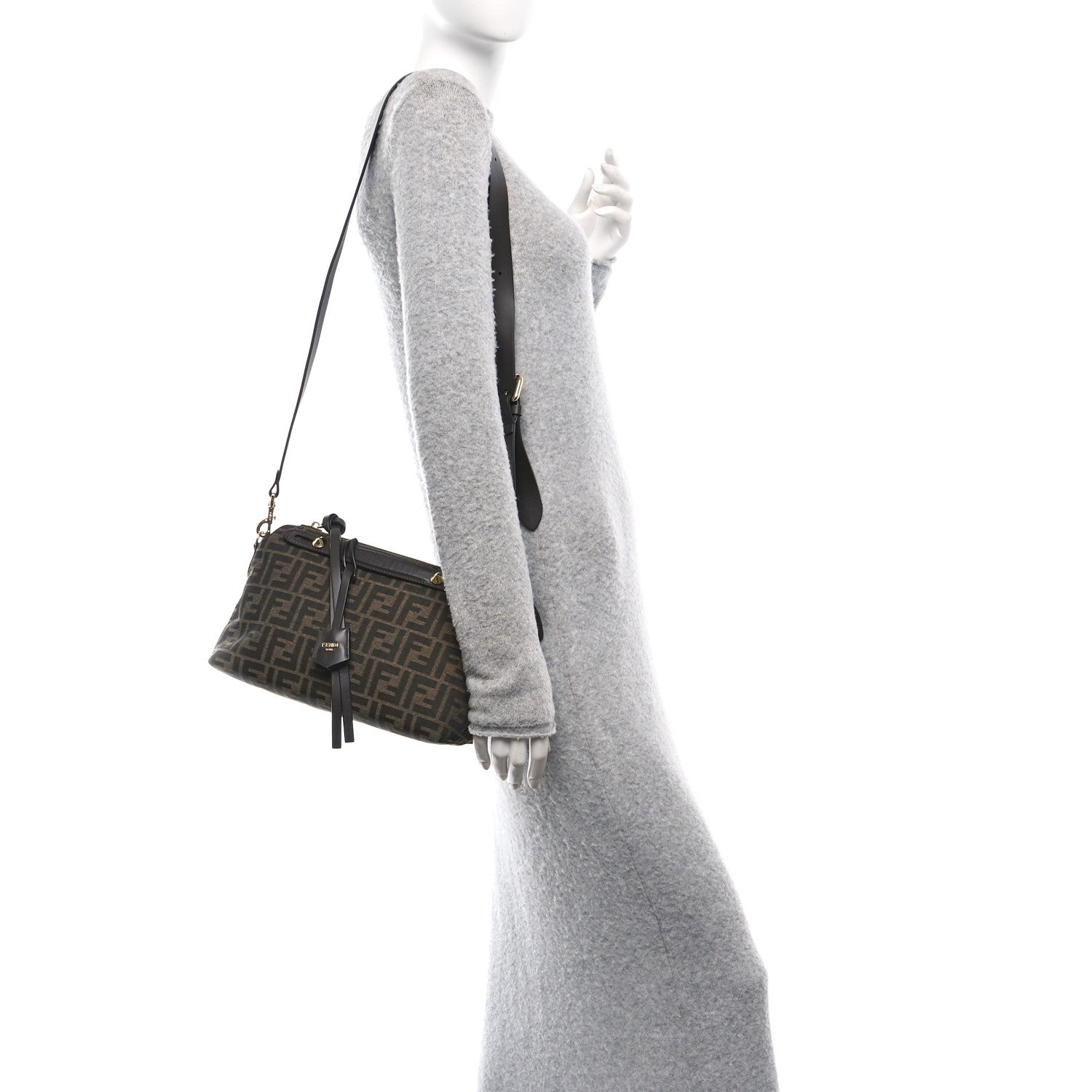 Fendi Vitello Grace Jacquard FF Medium By The Way Boston Bag Tobacco Moro Ebano 2 of 10