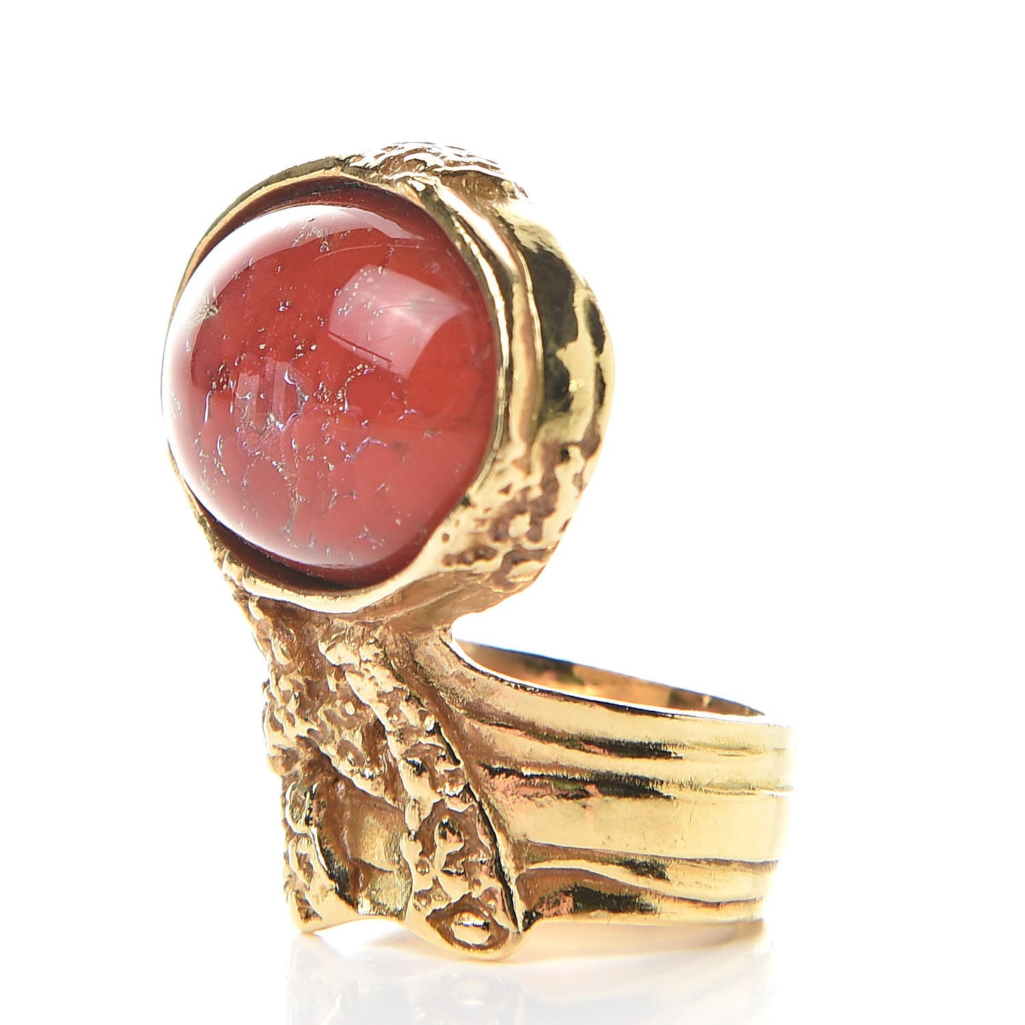 Glass Cabochon Arty Ovale Ring 8 Red Gold