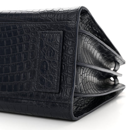 Saint Laurent Calfskin Crocodile Embossed Small Supple Sac de Jour Navy 10 of 10