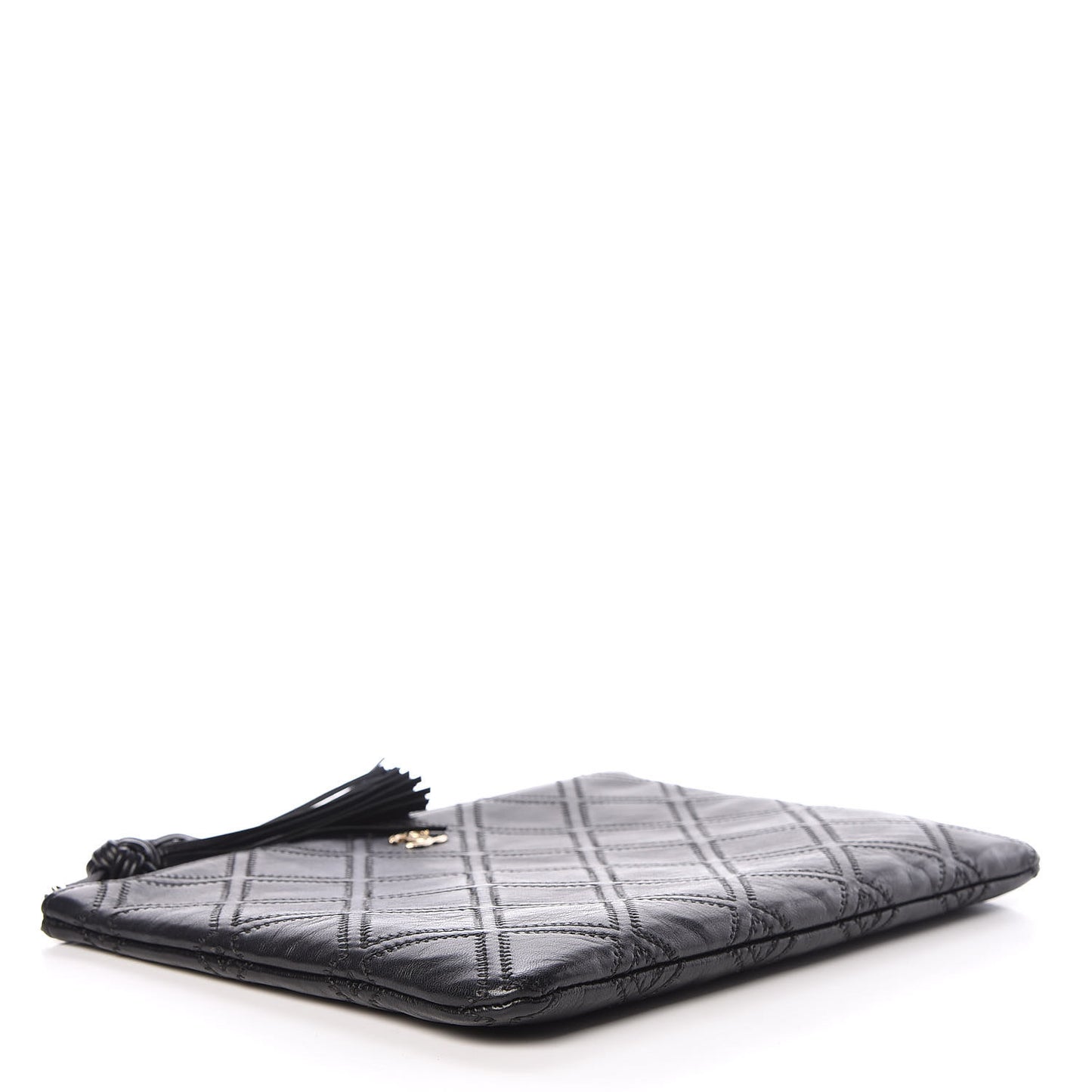 Calfskin Stitched Tassel CC Cosmetic Case Black