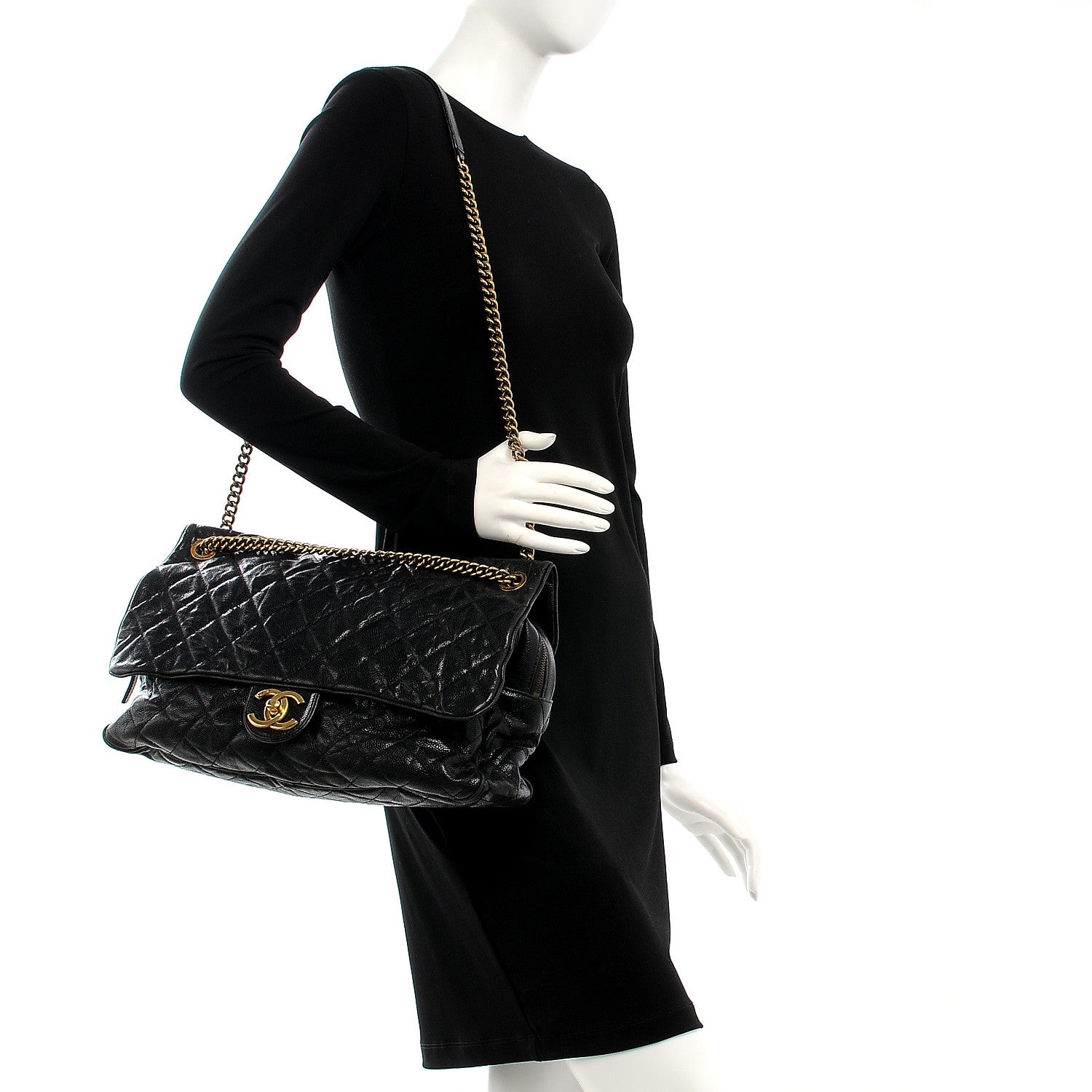 Chanel Crumpled Grained Calfskin Quilted Large Shiva Flap Black 2 of 12