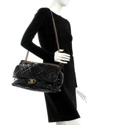 Chanel Crumpled Grained Calfskin Quilted Large Shiva Flap Black 2 of 12