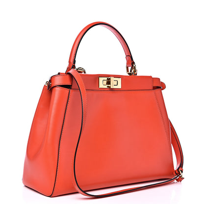 Fendi Vitello Morgan Fabric Jacquard Pequin Medium Peekaboo Iconic Satchel Papavero Tobacco Black 2 of 8