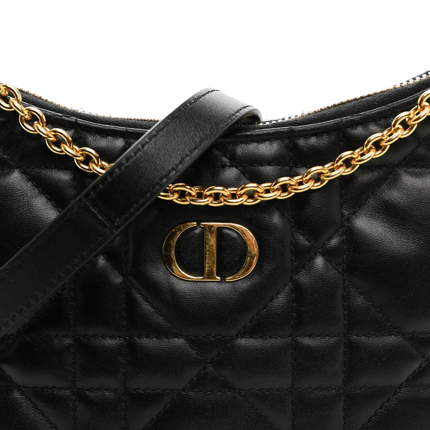 Calfskin Macrocannage Miss Caro Diorling Mini Bag with Chain Black