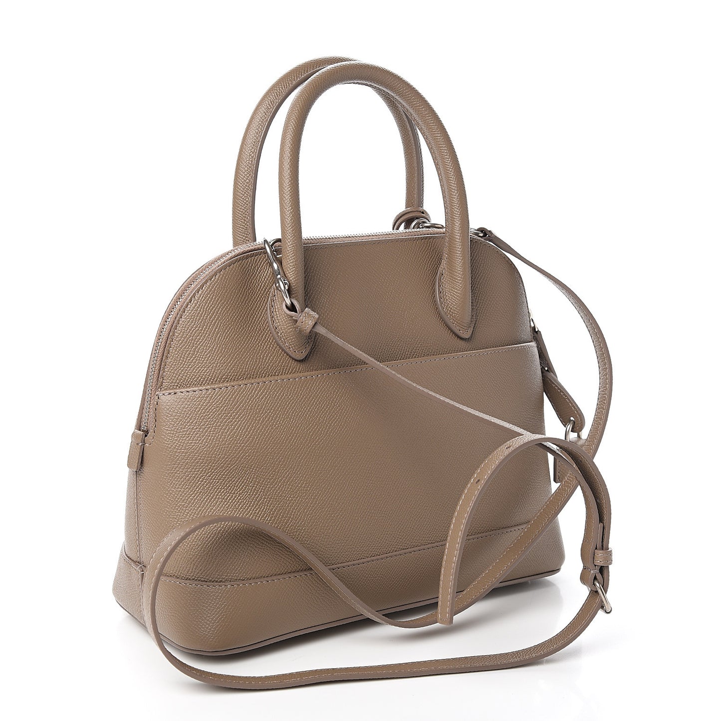 Signature Grained Calfskin Logo S Ville Top Handle Bag Mink Grey White