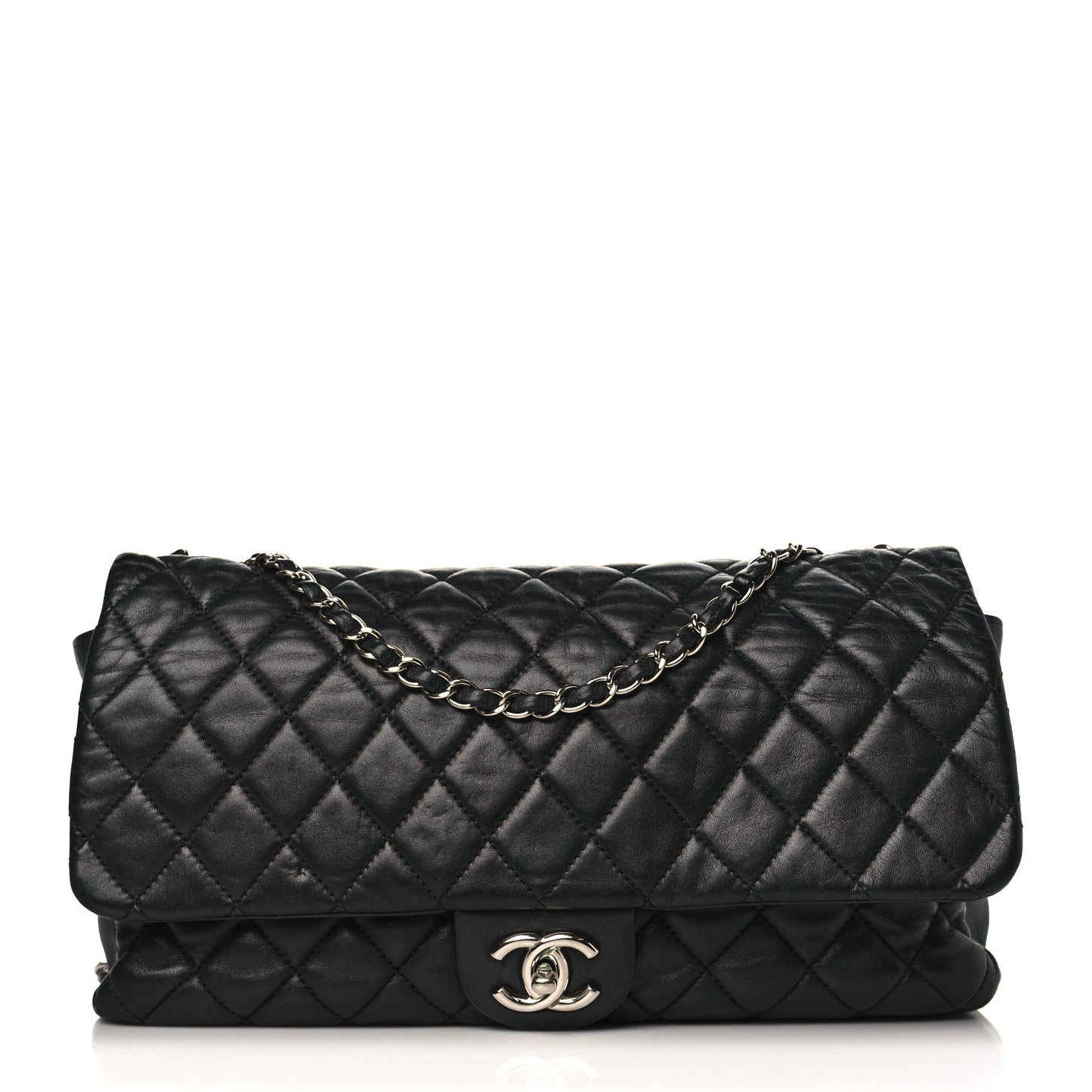 Lambskin Quilted Jumbo Coco Rain Flap Black