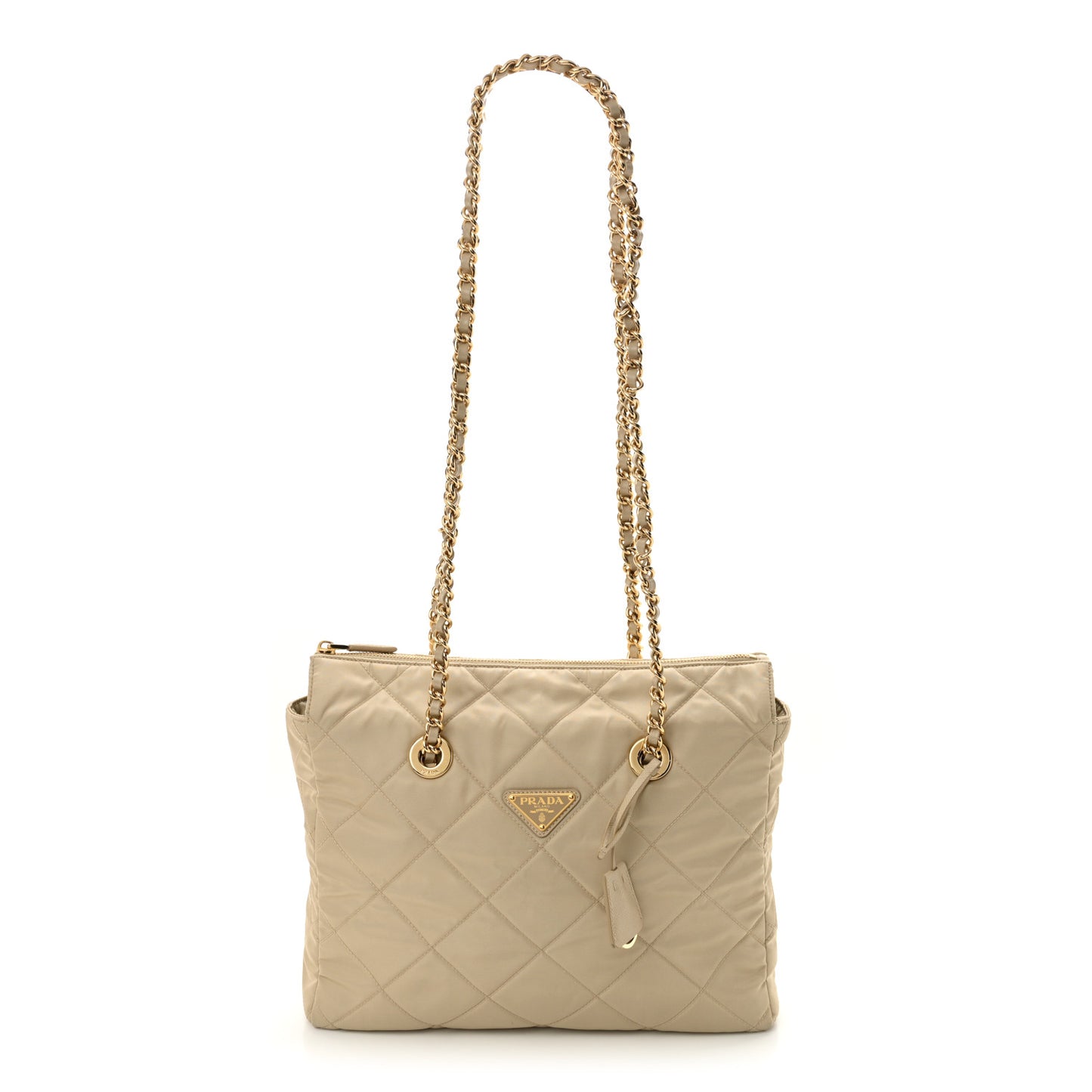 Re-Nylon Impuntu Quilted Re-Edition 1995 Chaine Medium Tote Bag Beige