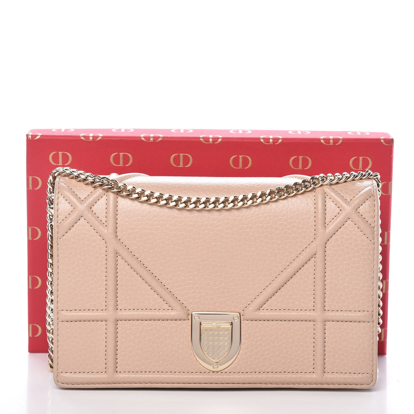 Grained Calfskin Diorama Wallet on Chain Pouch Nude