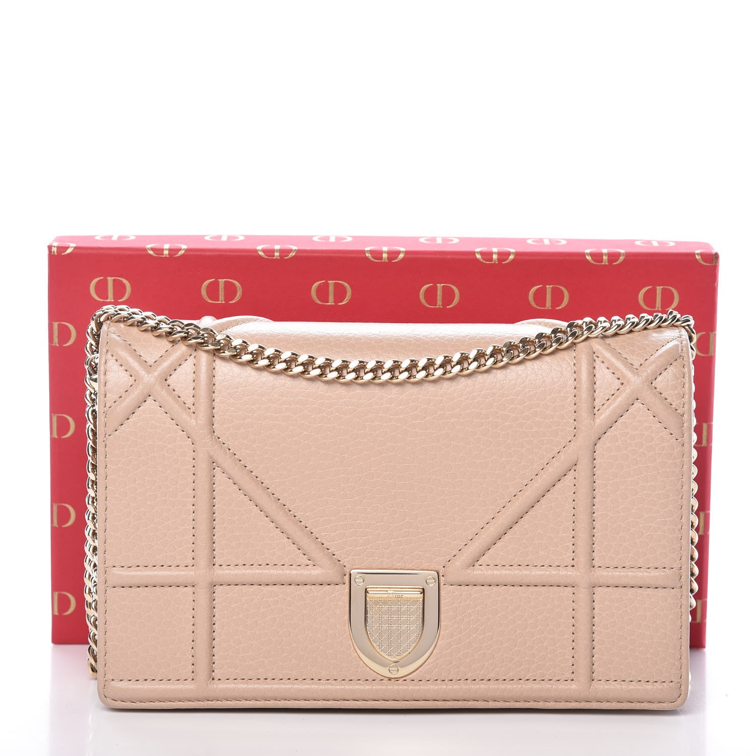 Christian Dior Grained Calfskin Diorama Wallet on Chain Pouch Nude 17 of 17