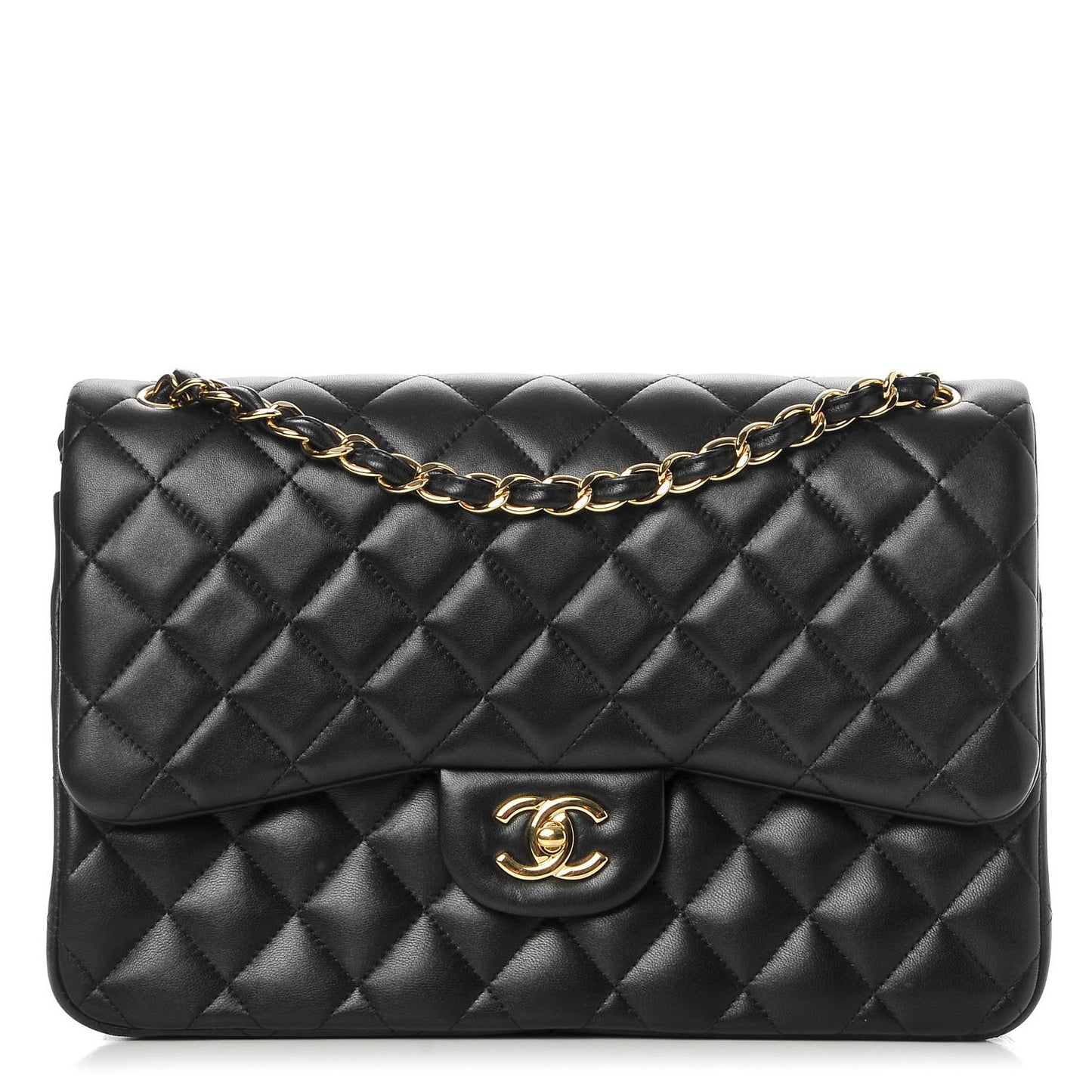 Lambskin Quilted Jumbo Double Flap Black