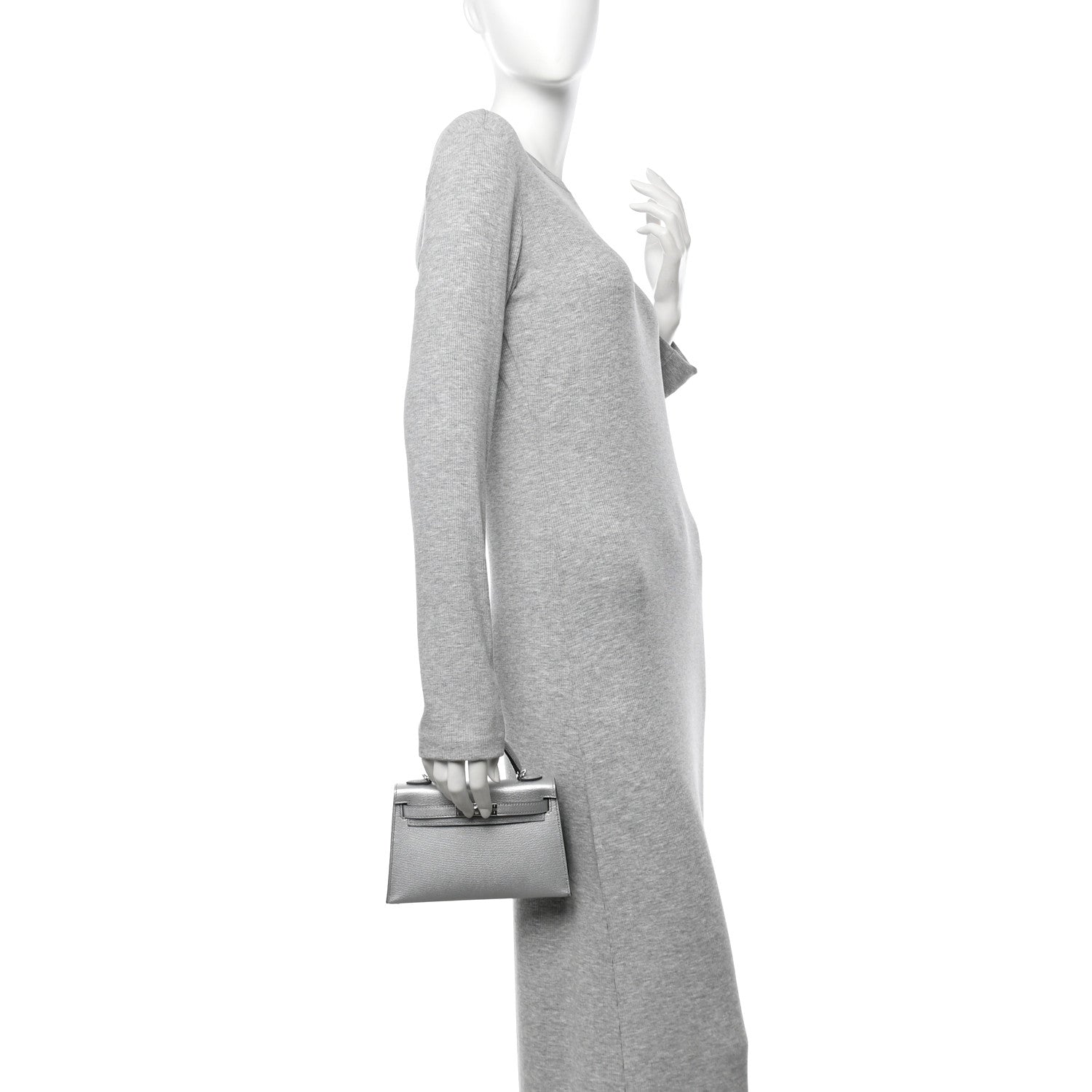 Hermes Metallic Chevre Chamkilight Mini Kelly Sellier 20 Argent 2 of 10