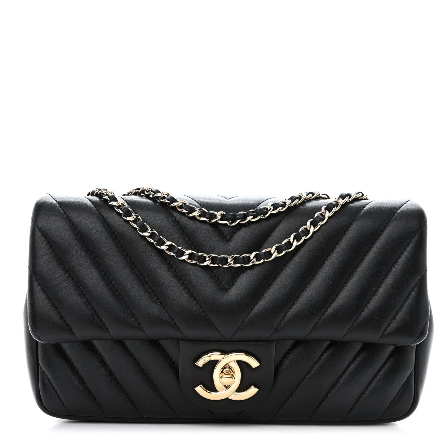 Lambskin Surpique Chevron Quilted Small Single Flap Black