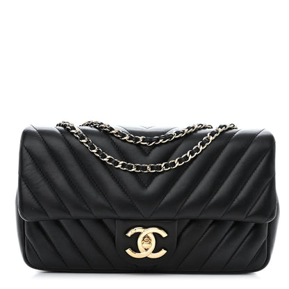 Chanel Lambskin Surpique Chevron Quilted Small Single Flap Black 1 of 10