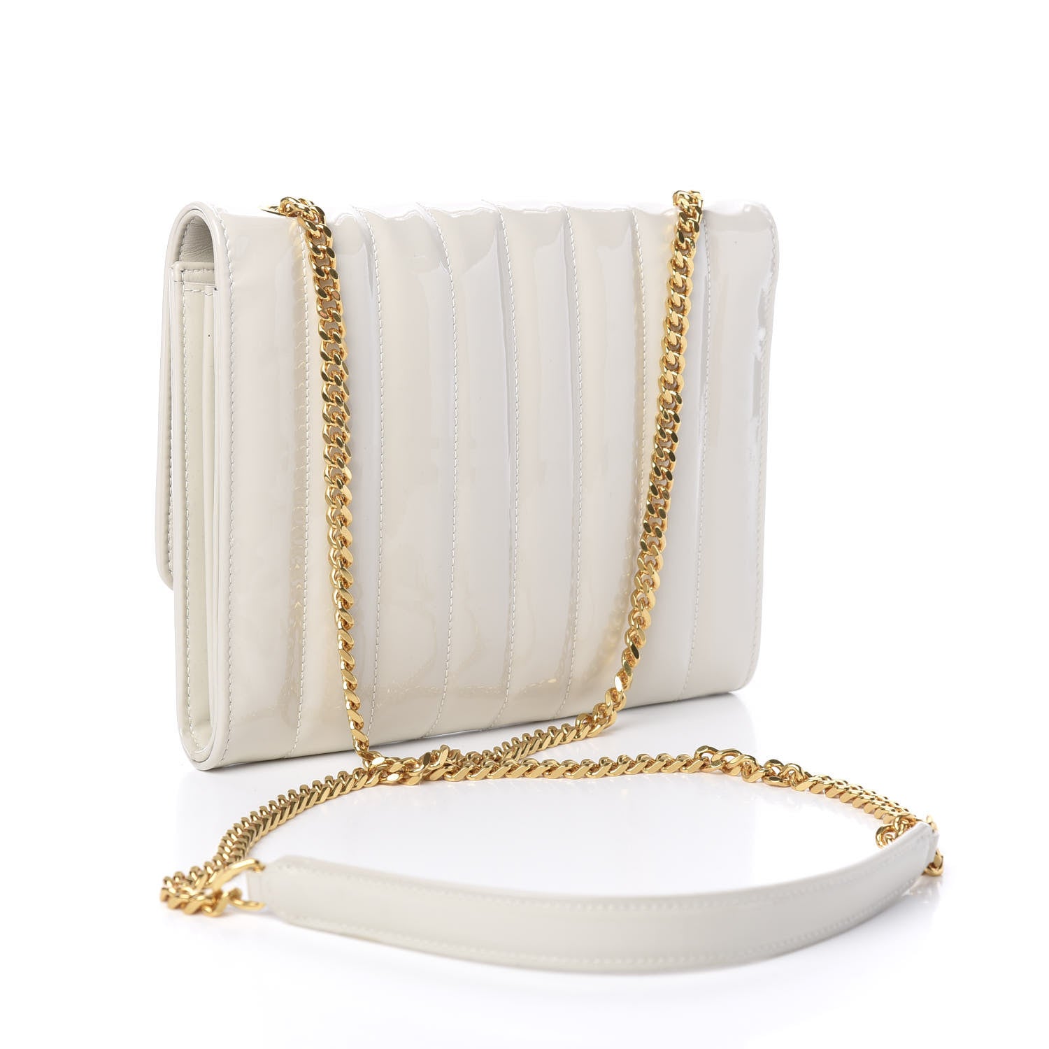 Saint Laurent Patent Calfskin Matelasse Monogram Vicky Chain Wallet Off White 2 of 8