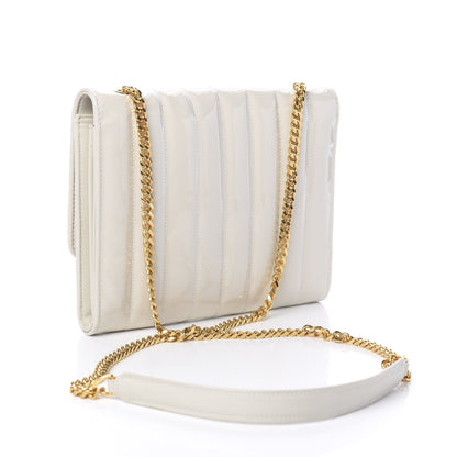 Saint Laurent Patent Calfskin Matelasse Monogram Vicky Chain Wallet Off White 2 of 8
