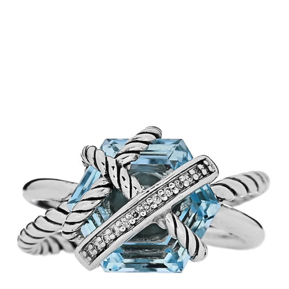 David Yurman Sterling Silver Diamond Blue Topaz 10mm Cable Wrap Ring 48 4.5 1 of 6