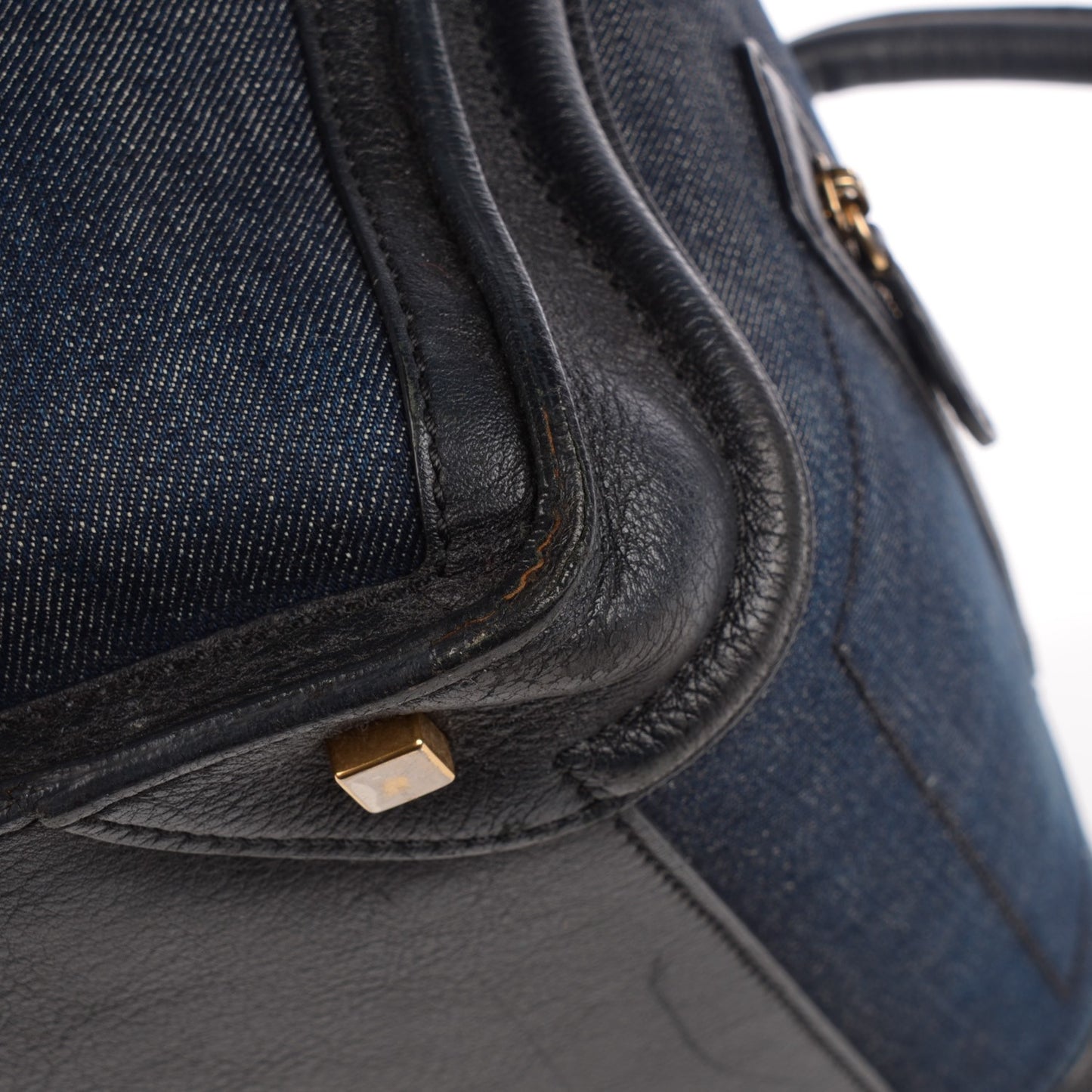 Calfskin Denim Mini Luggage Black Navy