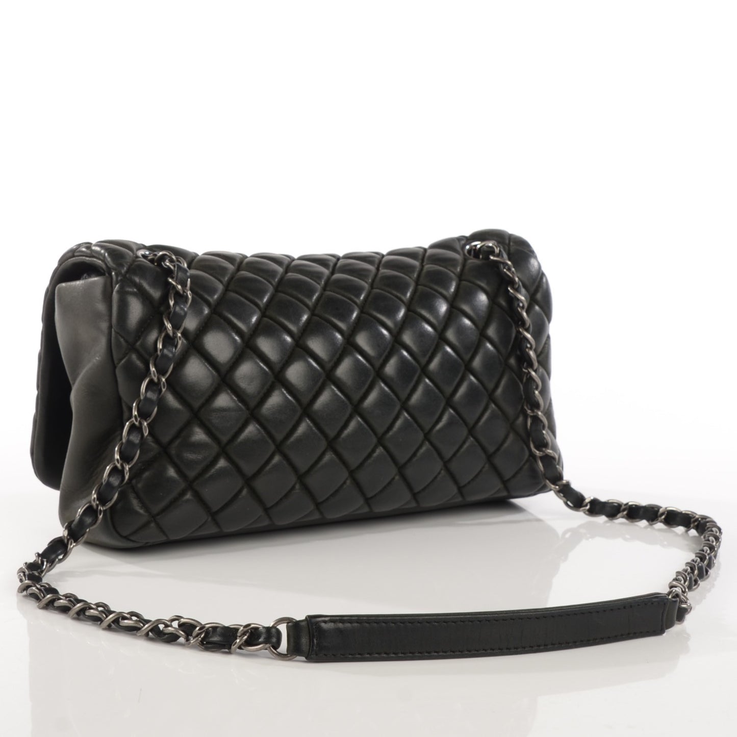 Iridescent Calfskin Large Bubble Quilt Flap Black