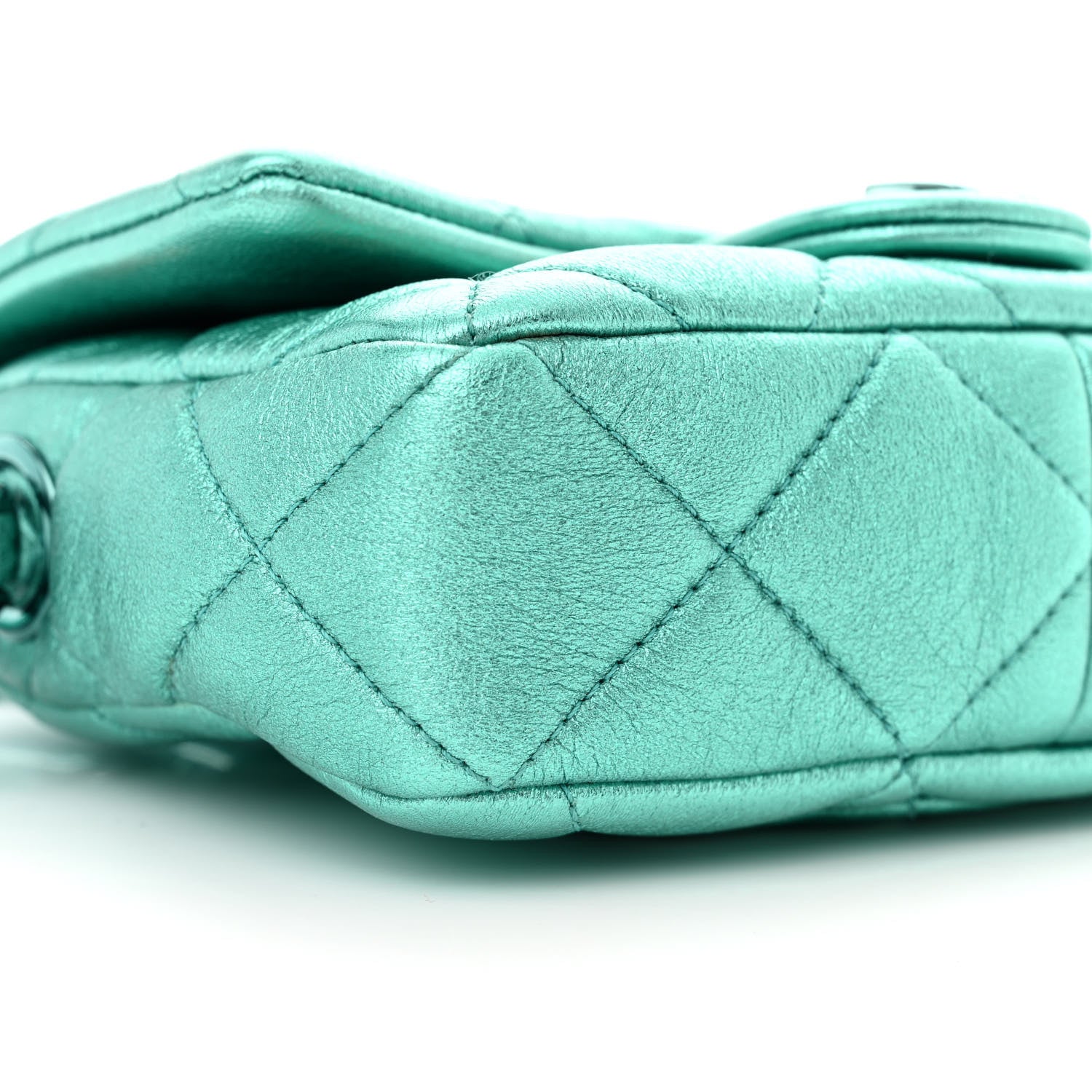 Chanel Metallic Lambskin Quilted Mini Lacquered Chain Flap Turquoise 10 of 11