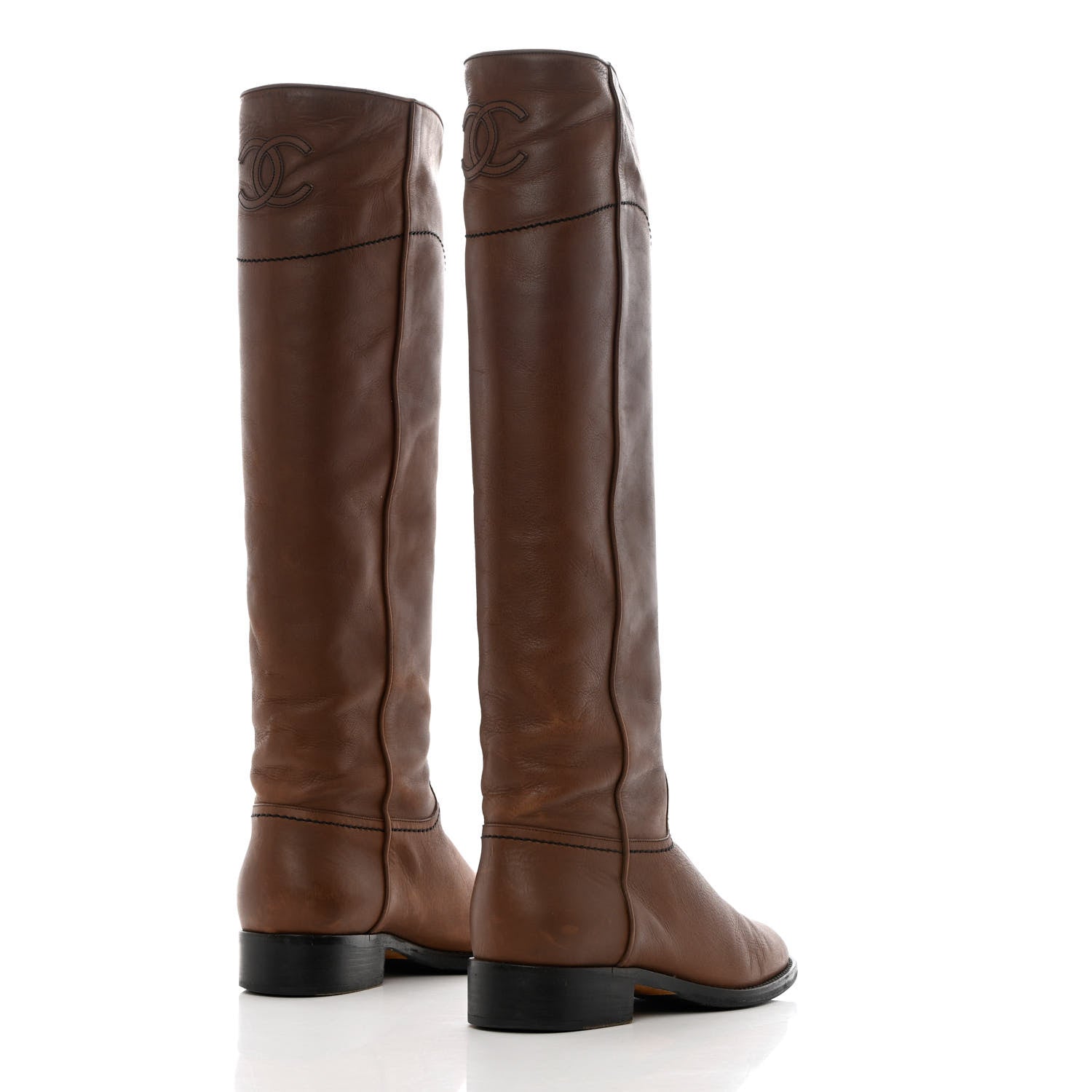 Chanel Calfskin Ascot Knee High CC Boots 36.5 Light Brown 4 of 15