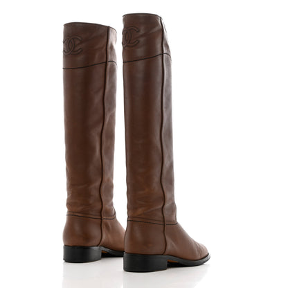 Chanel Calfskin Ascot Knee High CC Boots 36.5 Light Brown 4 of 15