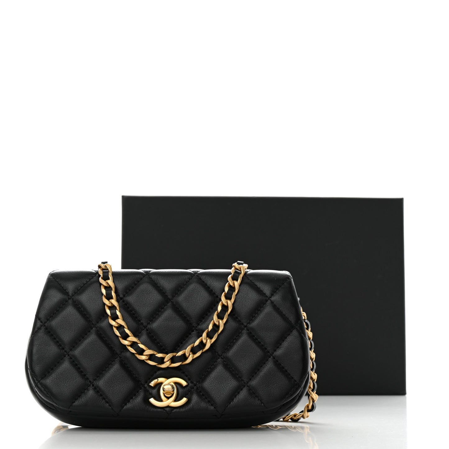 Calfskin Quilted Coco Mail Clutch With Chain Black