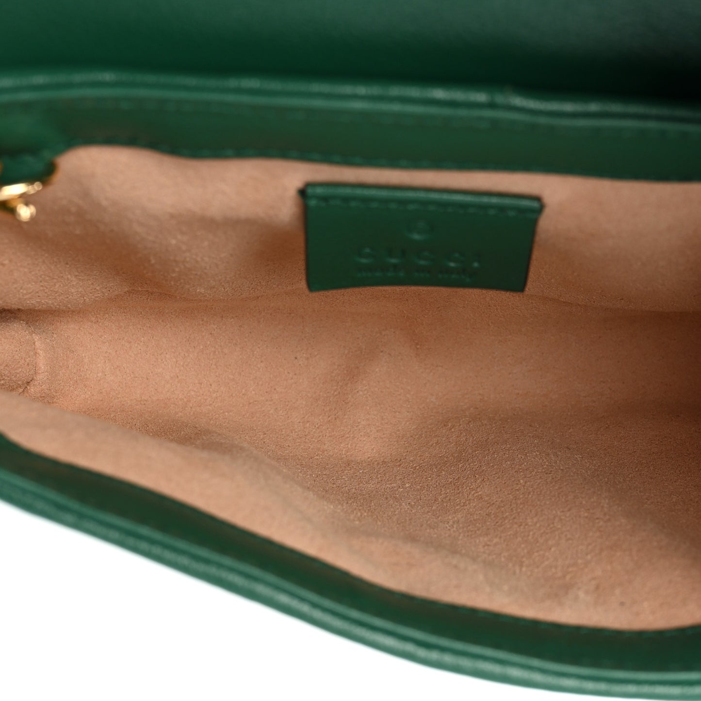 Azalea Calfskin Enamel Matelasse Diagonal Super Mini Torchon GG Marmont Shoulder Bag New Shamarock Emerald