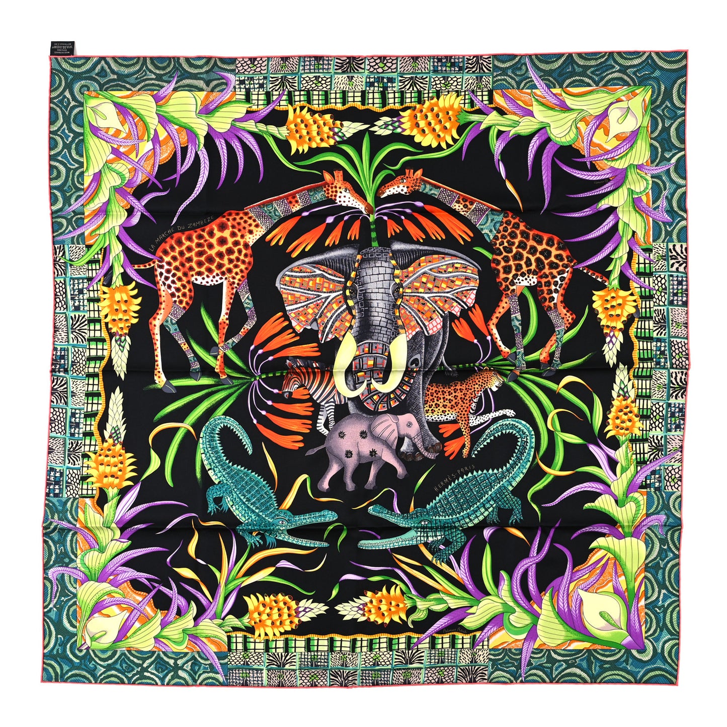 Silk La Marche Du Zambeze Scarf 90 Black Corail Vert