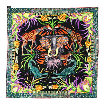 Hermes Silk La Marche Du Zambeze Scarf 90 Black Corail Vert 1 of 4