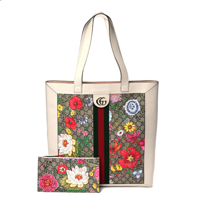Gucci GG Supreme Monogram Flora Web Ophidia Vertical Shopping Tote White 1 of 12