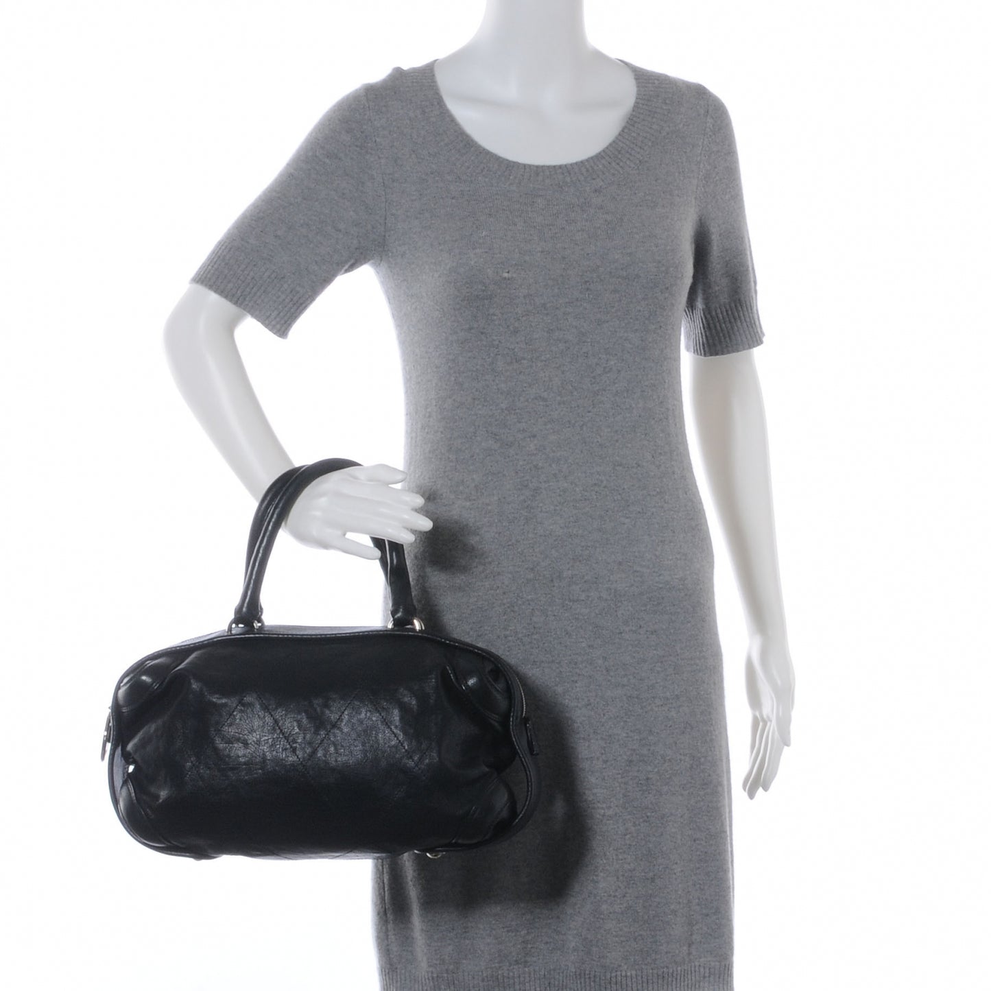 Calfskin Round Bowling Bag Black