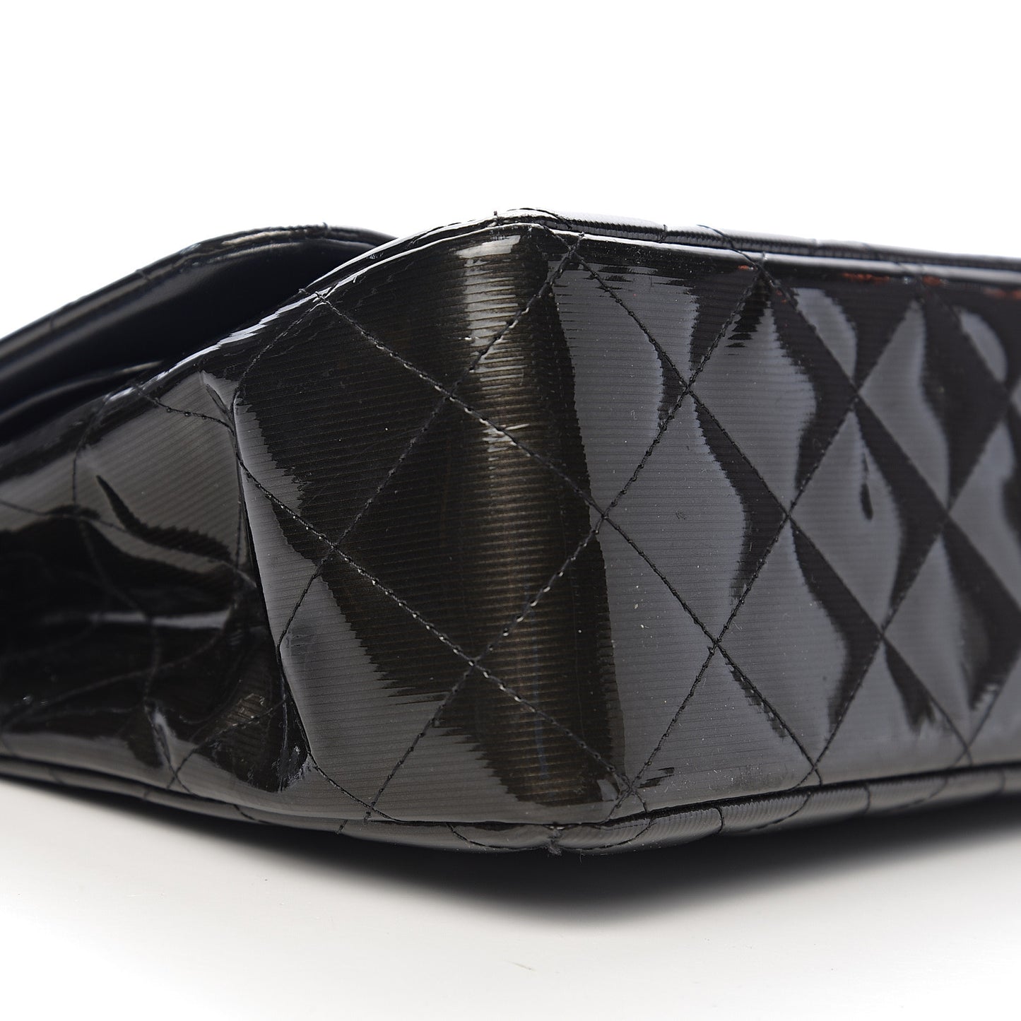 Striated Patent Quilted Jumbo Double Flap Black