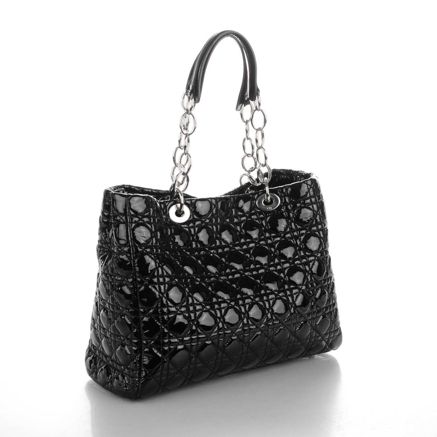 Patent Cannage Large Dior Soft Shopping Tote Black