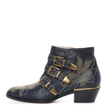 Chloe Nappa Sheepskin Studded Susanna Ankle Boots 39.5 Royal Navy 1 of 8