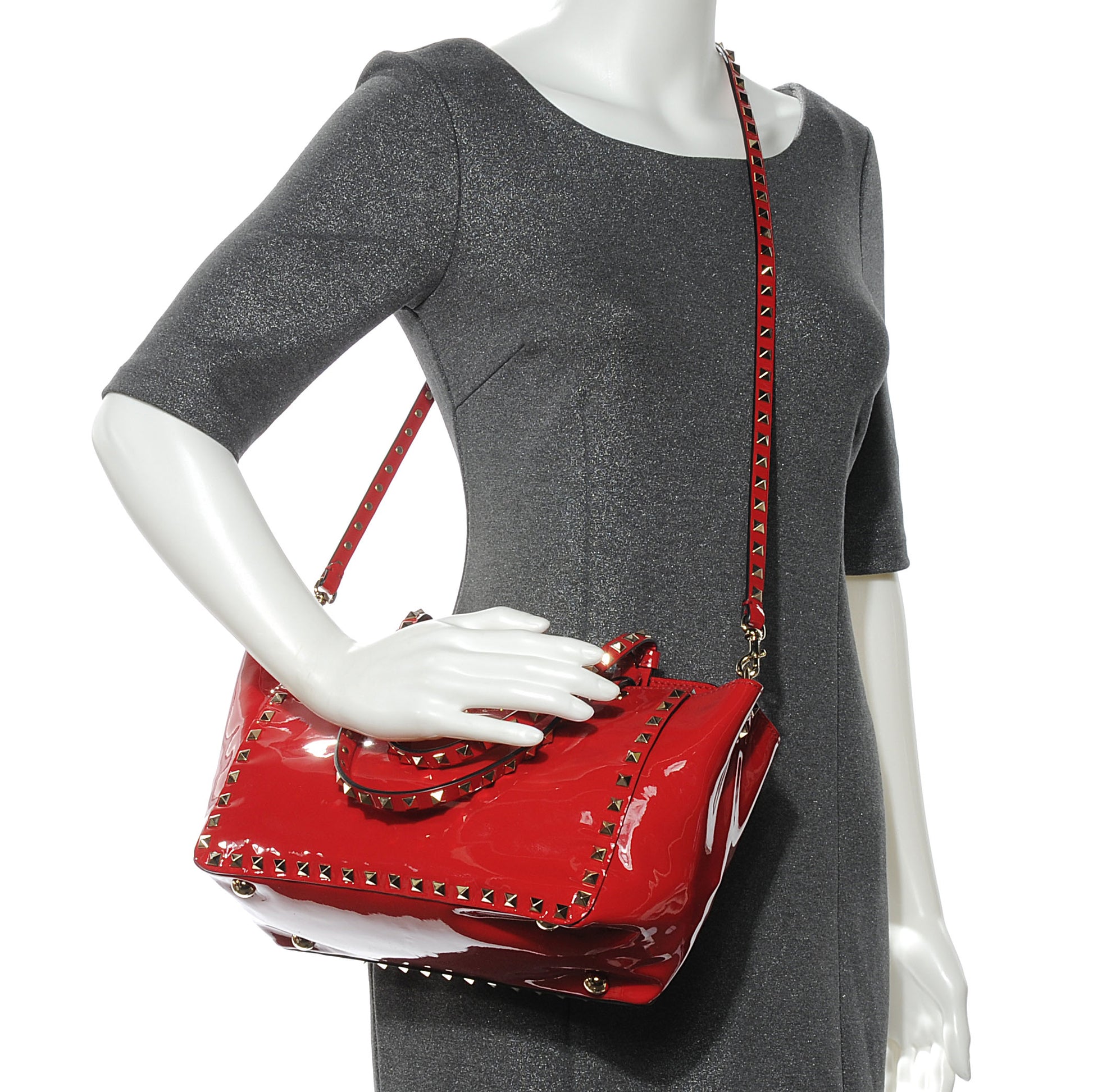 Valentino Garavani Patent Small Rockstud Tote Rosso Valentino 2 of 7