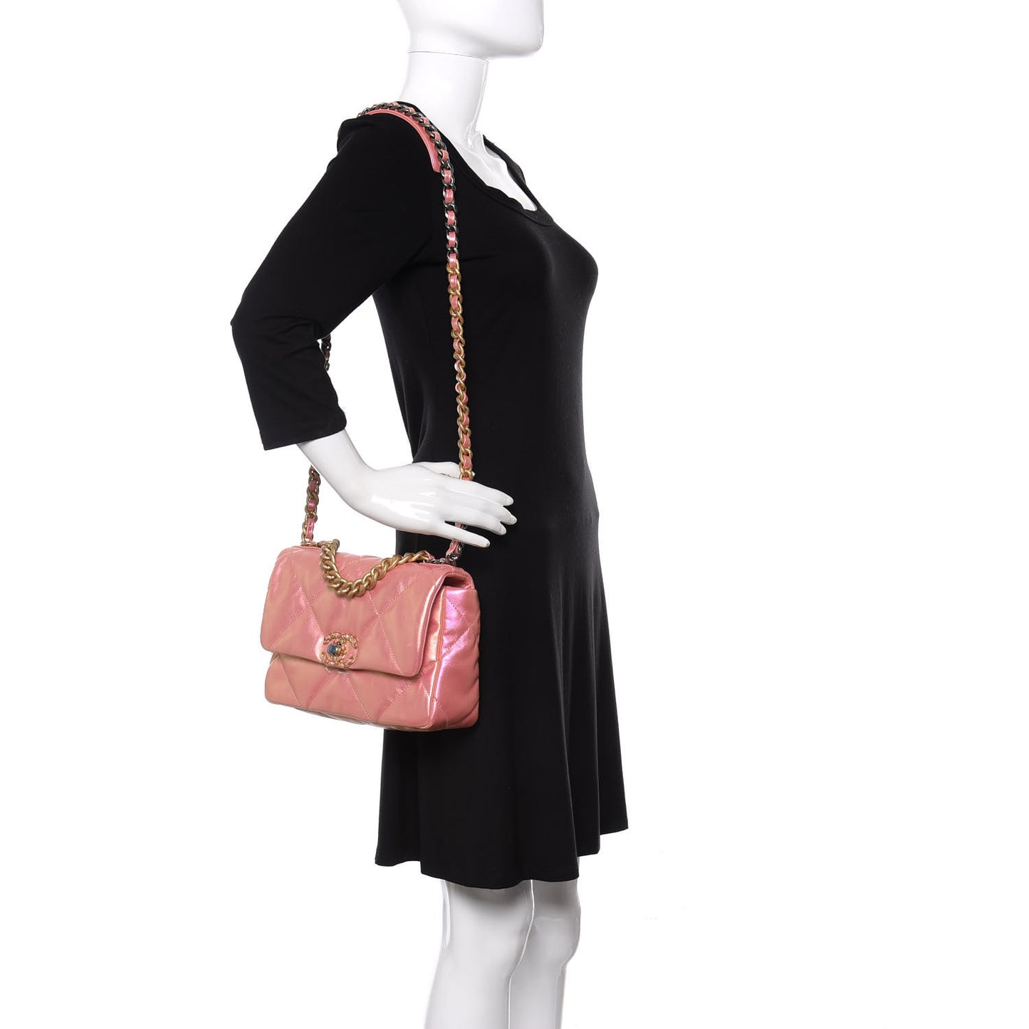 Iridescent Calfskin Quilted Medium 19 Flap Pink