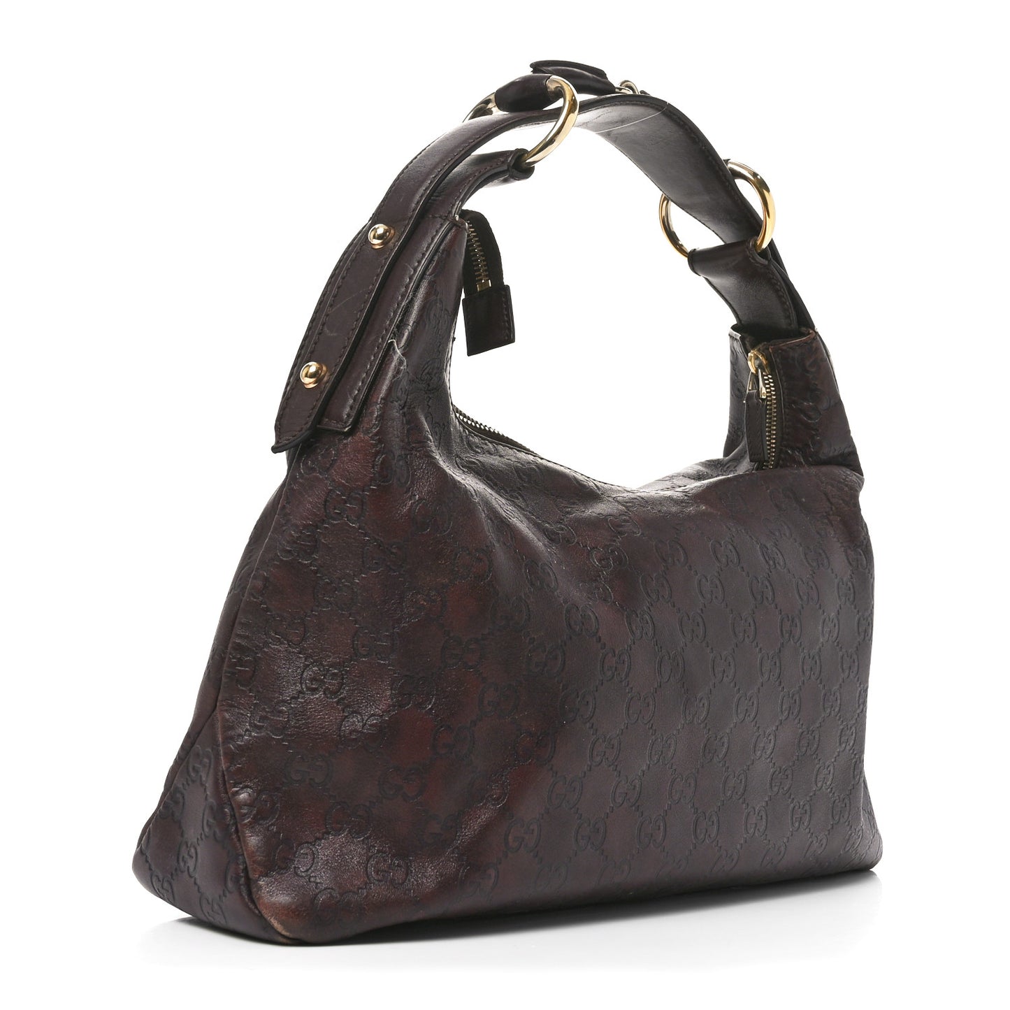 Guccissima Medium Horsebit Chain Hobo Dark Brown
