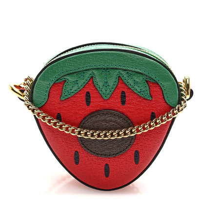Gucci Textured Dollar Calfskin Retro Interlocking G Fruttini Strawberry Mini Crossbody Lobster Red Black New Acero 1 of 9