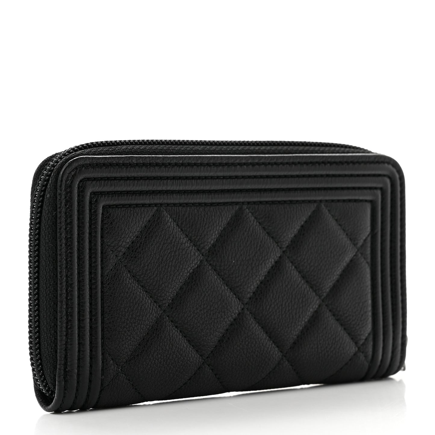 Caviar Quilted Small Boy Zip Around Wallet Black