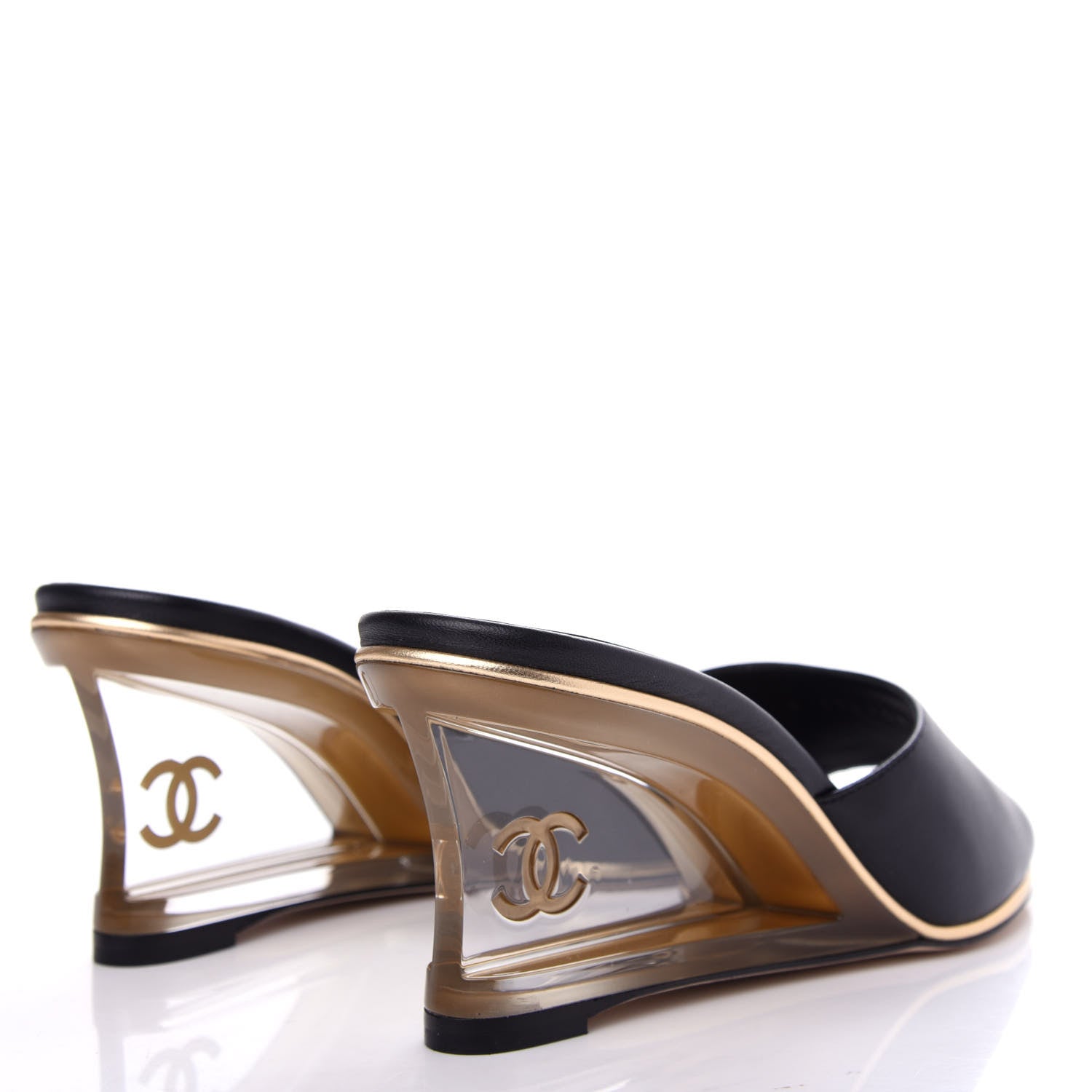 Chanel Lambskin Lucite CC Wedge Mules 36.5 Black 4 of 11