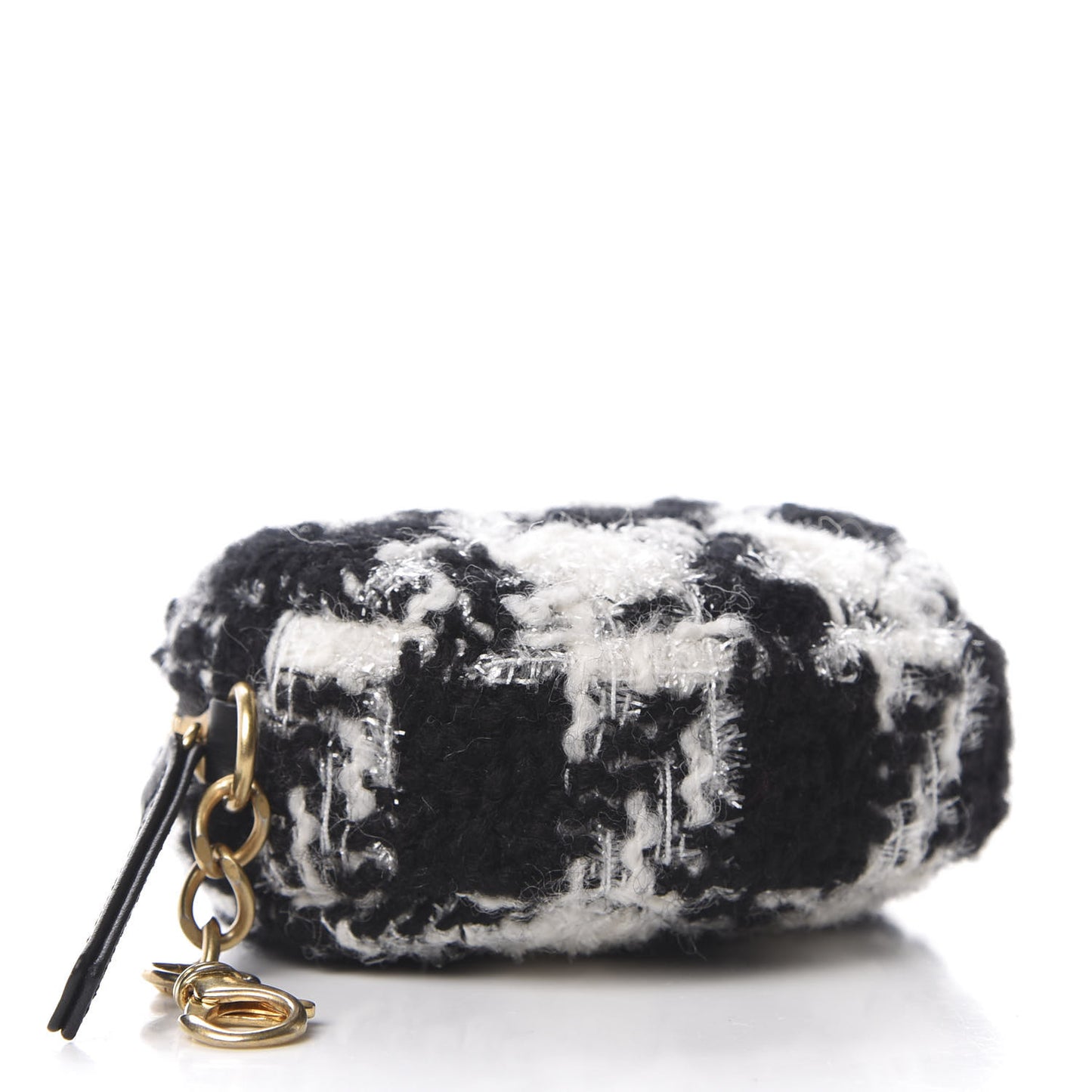 Tweed Shearling Quilted Coin Purse Ecru Black