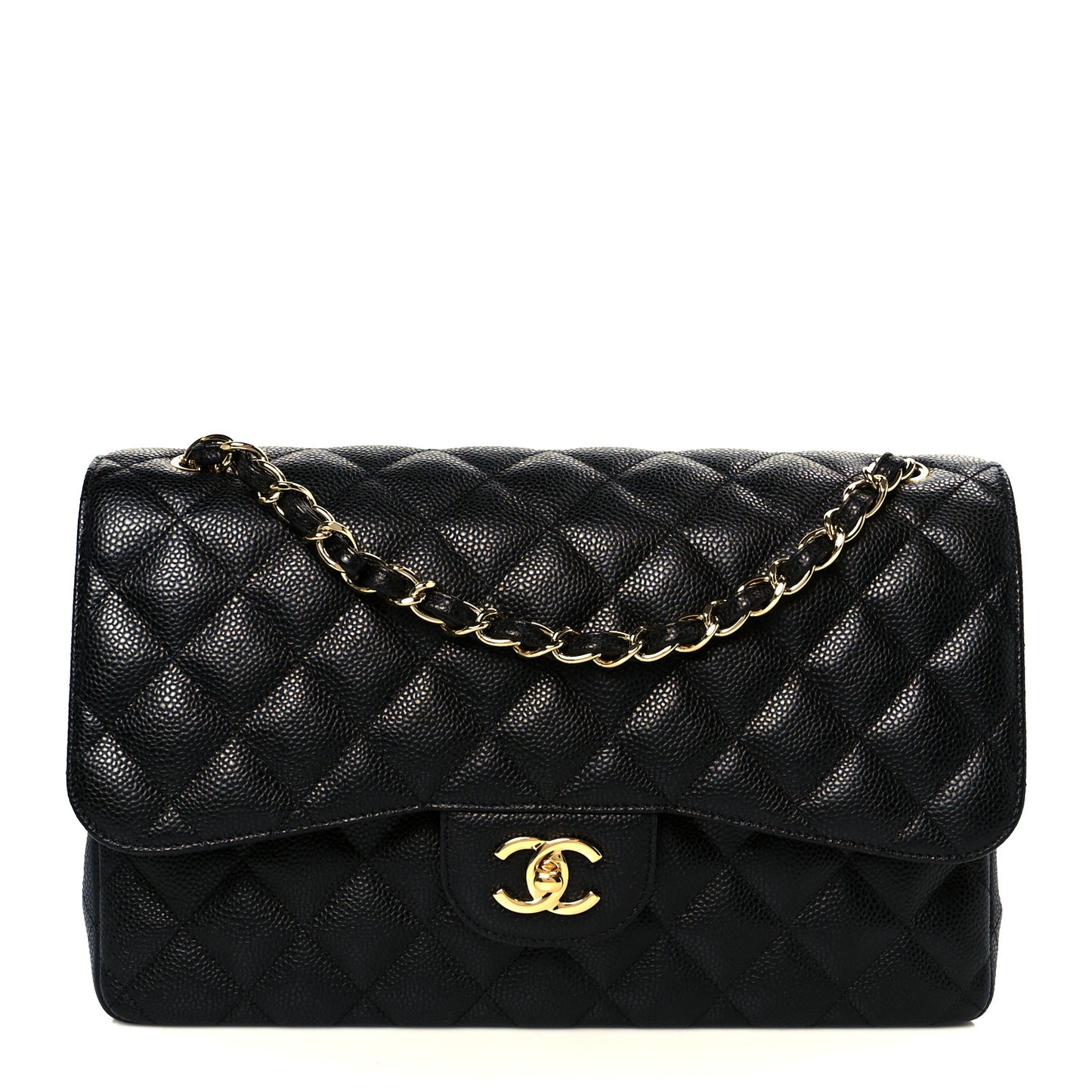 Caviar Quilted Jumbo Double Flap Black